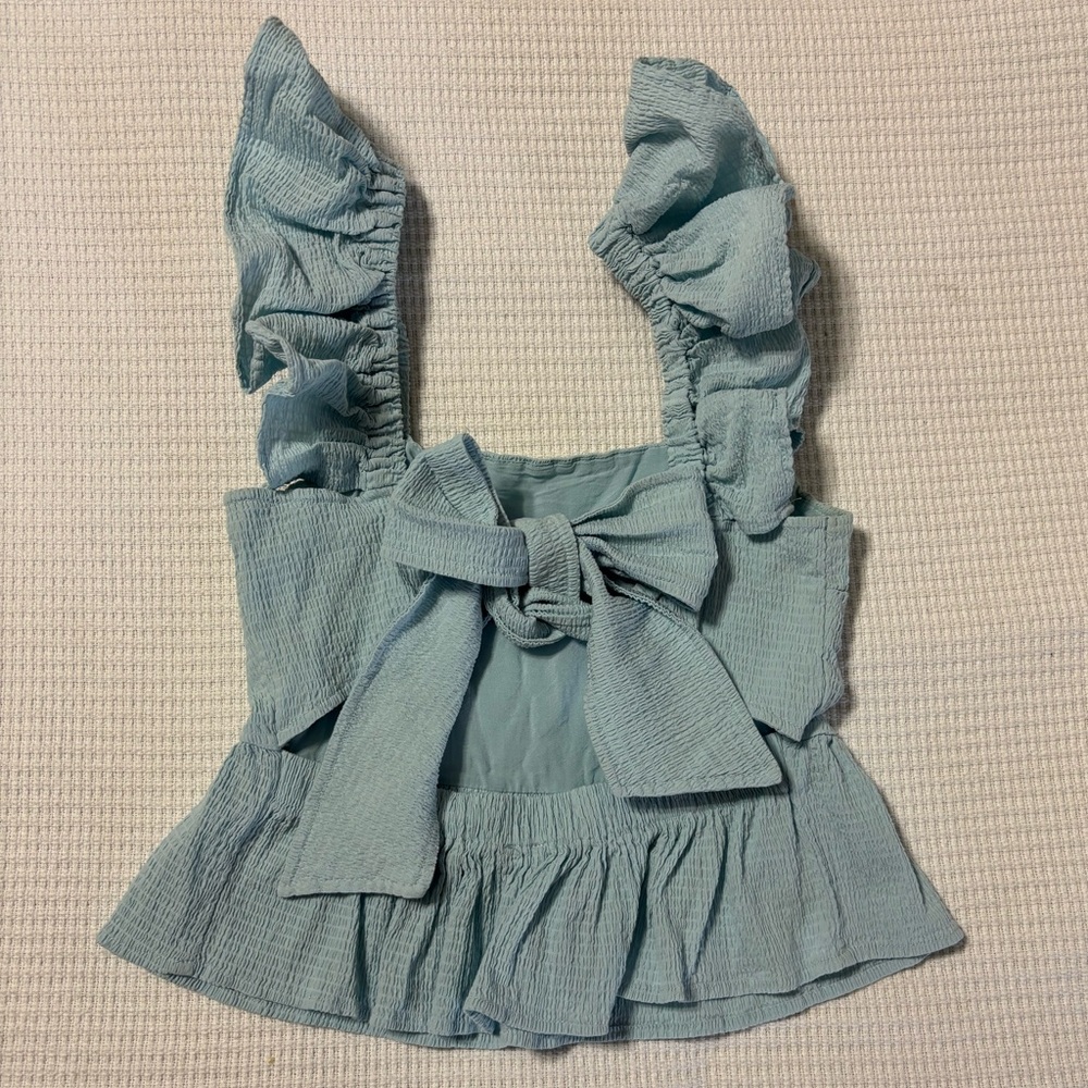 Women's Light Blue Ruffled Top - Picture 2 of 4